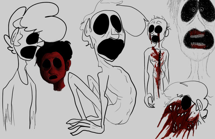 Shapeshifter? Random idea sketch of a cryptic shapeshifter. In these doodles, it attempts to look like Angel (but fails)