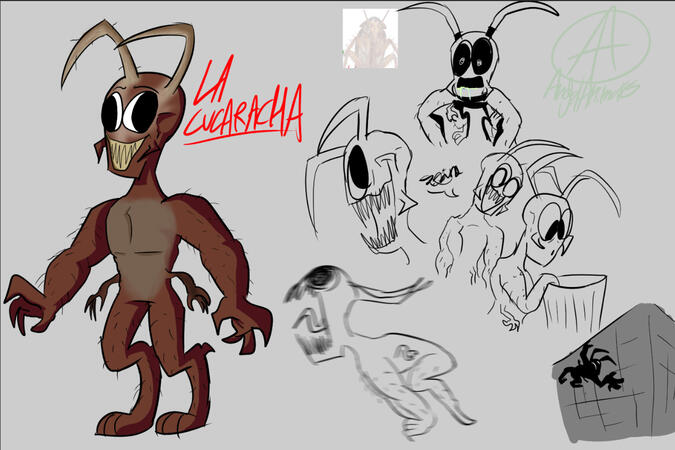 A reference sheet of my creature, La Cucaracha